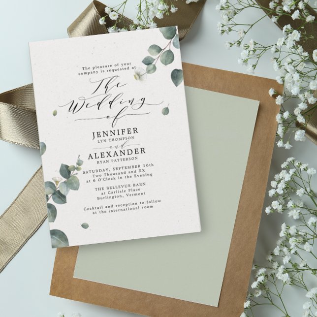 Elegant Rustic Eucalyptus Calligraphy Wedding  Invitation (Creator Uploaded)
