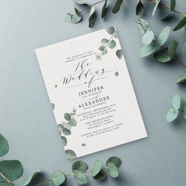 Elegant Rustic Eucalyptus Calligraphy Wedding  Invitation (Creator Uploaded)