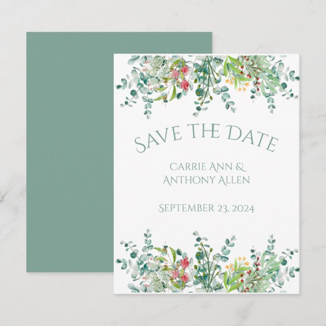 Elegant Rustic Eucalyptus Floral Save the Date (Front/Back)