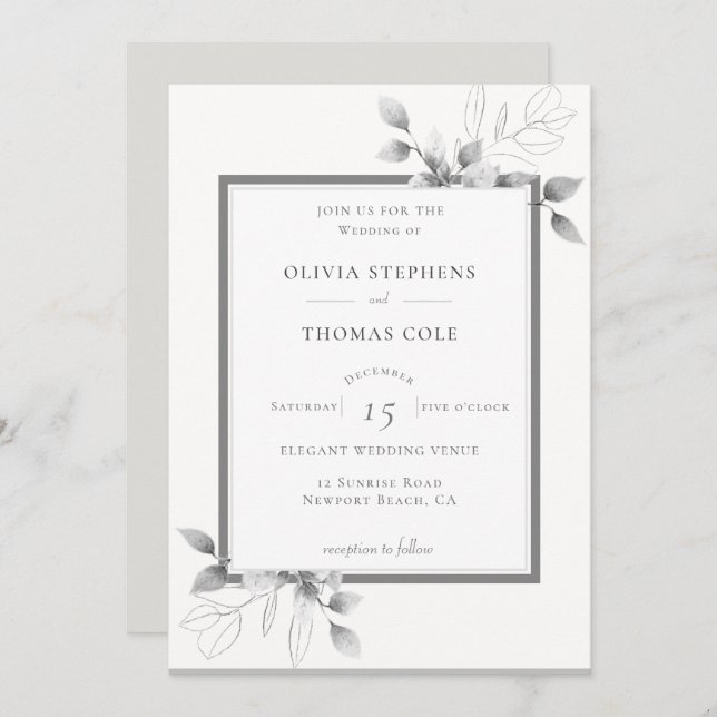 Elegant Rustic Eucalyptus Frame Winter Wedding Invitation (Front/Back)