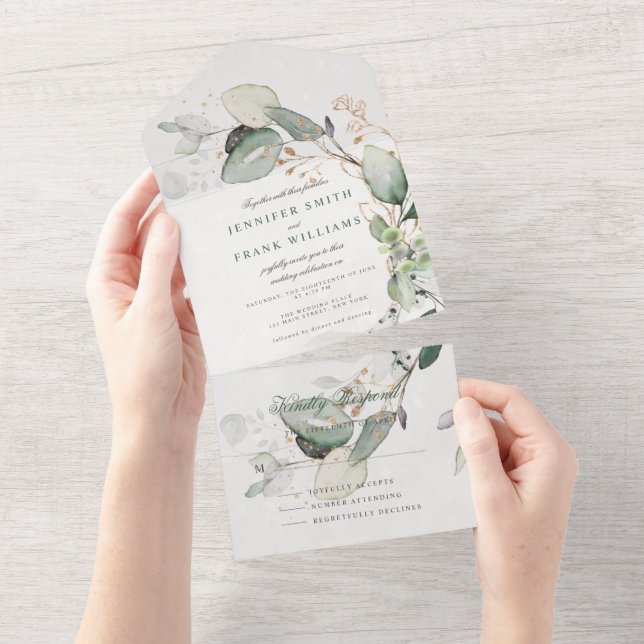 Elegant Rustic Eucalyptus Greenery Elegant Wedding All In One Invitation (Tearaway)