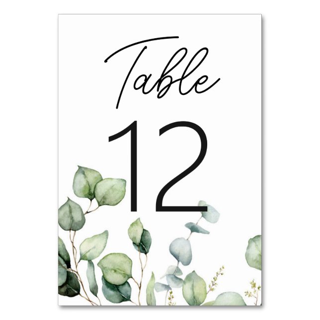 Elegant Rustic Eucalyptus Greenery Wedding  Table Number (Front)
