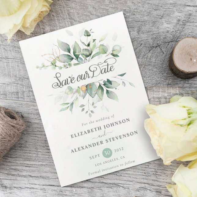 Elegant Rustic eucalyptus leaf greenery wedding Save The Date (Creator Uploaded)