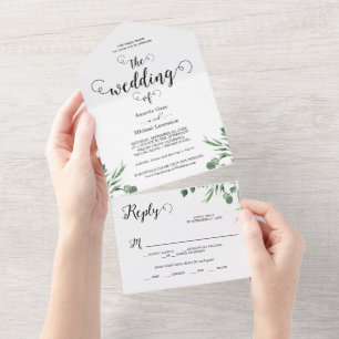 Elegant Rustic Eucalyptus Leaves Greenery Wedding All In One Invitation
