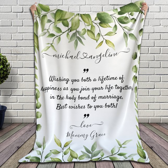 Elegant Rustic Eucalyptus Leaves Greenery Wedding Fleece Blanket (Creator Uploaded)