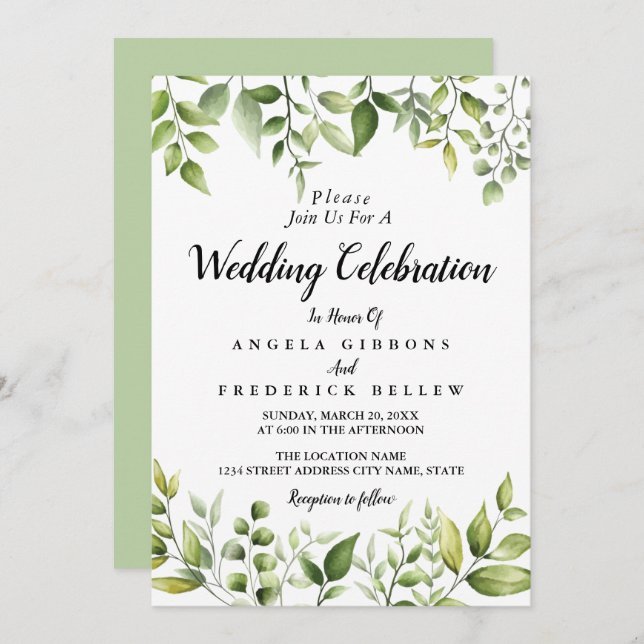 Elegant Rustic Eucalyptus Leaves Greenery Wedding Invitation (Front/Back)