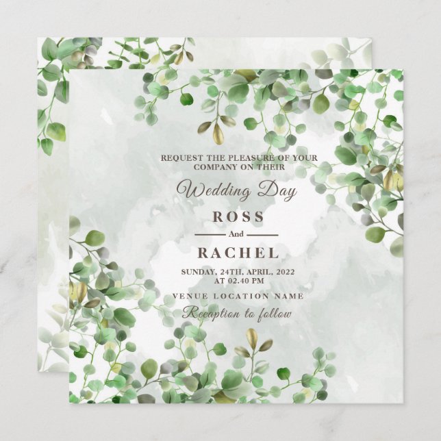 Elegant Rustic Eucalyptus Leaves Greenery Wedding  Invitation (Front/Back)