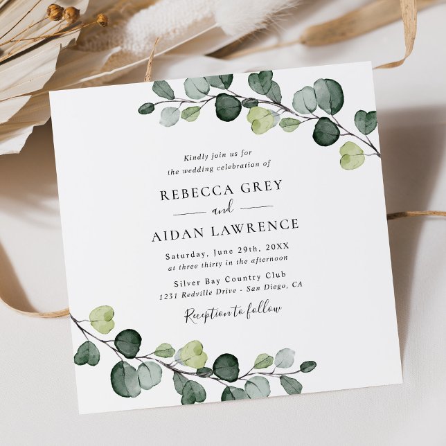 Elegant Rustic Eucalyptus Leaves Greenery Wedding Invitation (Creator Uploaded)