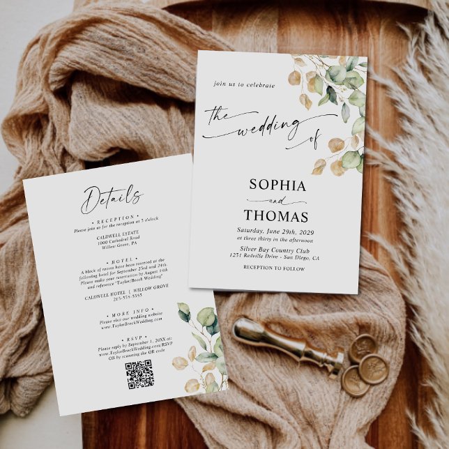 Elegant Rustic Eucalyptus Leaves Greenery Wedding  Invitation (Creator Uploaded)