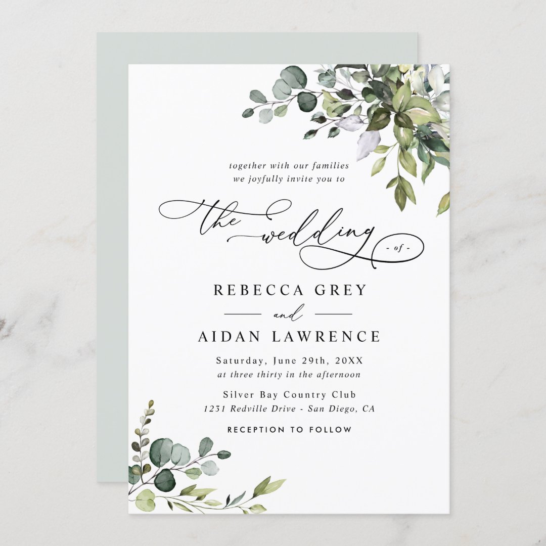 Elegant Rustic Eucalyptus Leaves Greenery Wedding Invitation | Zazzle
