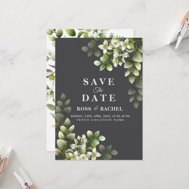 Elegant Rustic Eucalyptus Leaves Greenery Wedding  Invitation (Front/Back In Situ)