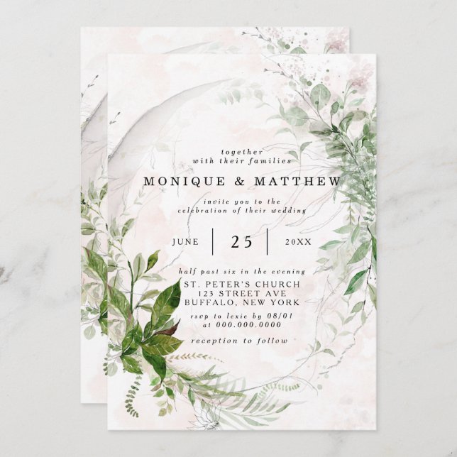 Elegant Rustic Eucalyptus Leaves Pink Wedding Invi Invitation (Front/Back)