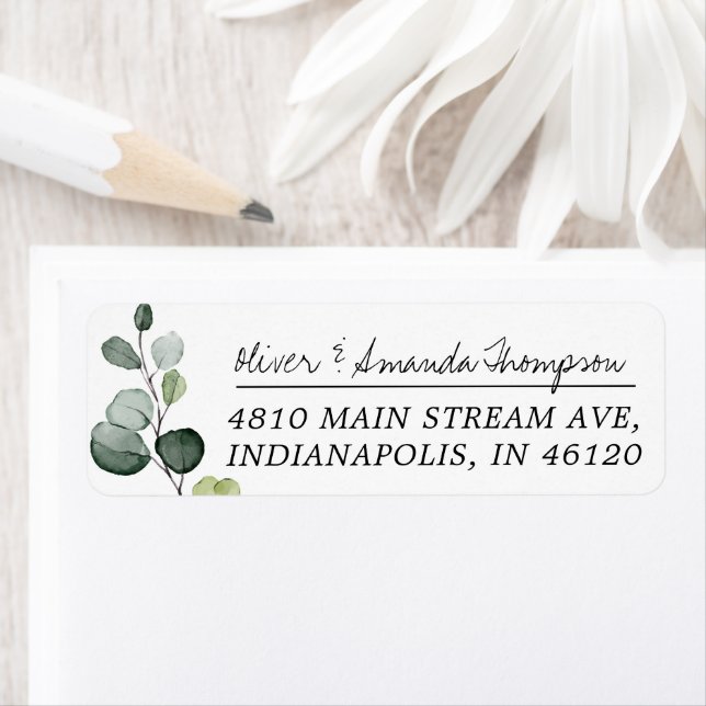Elegant Rustic Eucalyptus Leaves Return Address Label (Insitu)