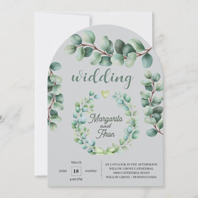 Elegant Rustic Eucalyptus Wedding Invitation (Front)