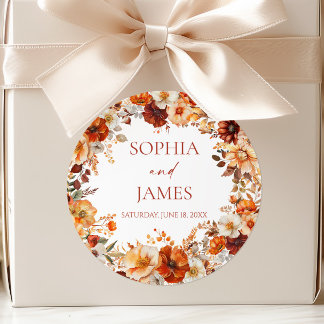 Elegant Rustic Fall Autumn Floral Wedding Classic Round Sticker