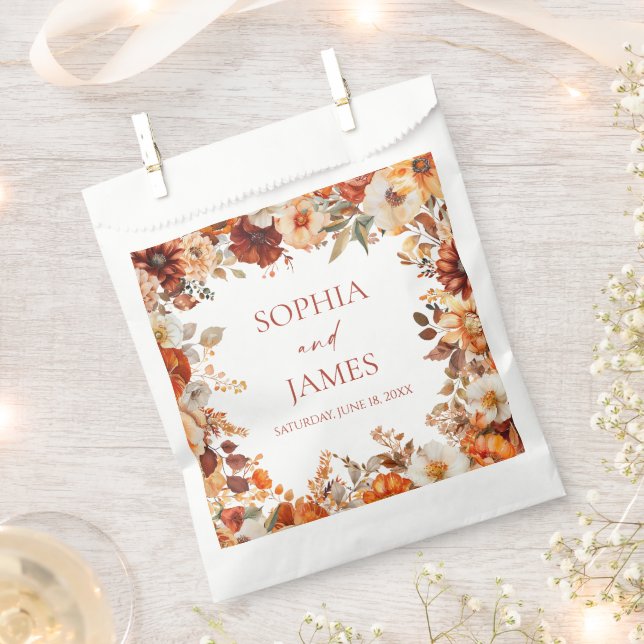 Elegant Rustic Fall Autumn Floral Wedding Favour Bag (Clipped)