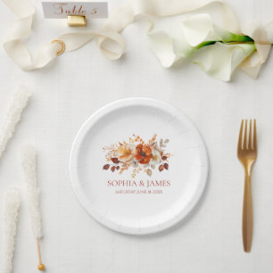 Elegant Rustic Fall Autumn Floral Wedding Paper Plate