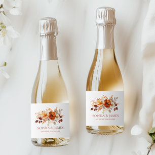 Elegant Rustic Fall Autumn Floral Wedding Sparkling Wine Label