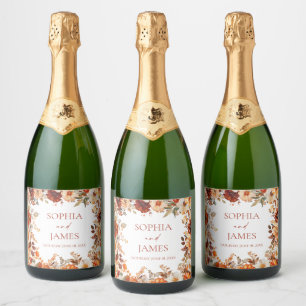 Elegant Rustic Fall Autumn Floral Wedding Sparkling Wine Label