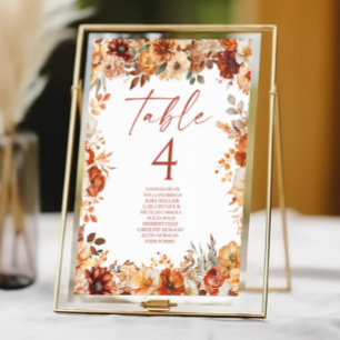 Elegant Rustic Fall Autumn Floral Wedding Table Number