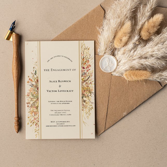 Elegant Rustic Fall Beige Engagement Party Invitation (Creator Uploaded)