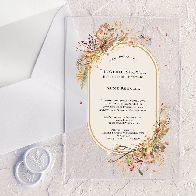 Elegant Rustic Fall Beige Lingerie Shower Acrylic Invitations (Creator Uploaded)