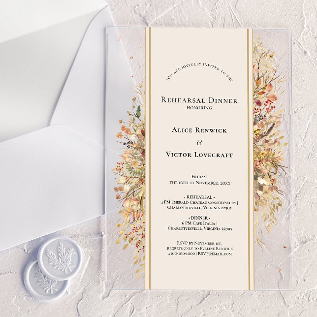 Elegant Rustic Fall Beige Rehearsal Dinner Acrylic Invitations (Creator Uploaded)
