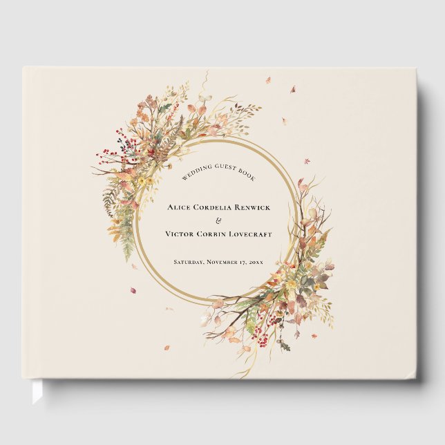 Elegant Rustic Fall Beige Wedding Guest Book (Front)
