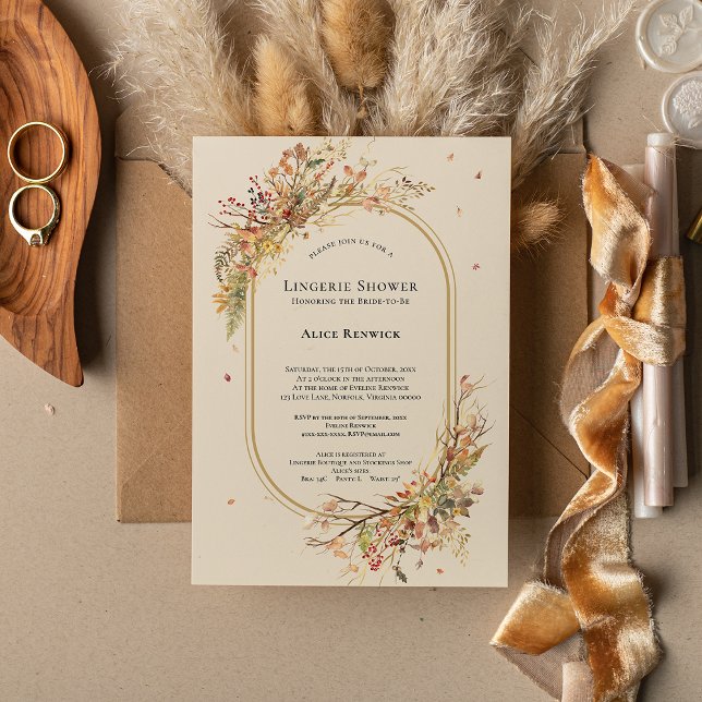 Elegant Rustic Fall Beige Wedding Lingerie Shower Invitation (Creator Uploaded)