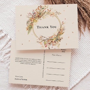Elegant Rustic Fall Beige Wedding Thank You Postcard