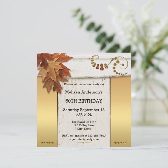 Elegant Rustic Fall Birthday Party Invitation (Standing Front)