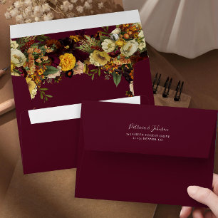 Elegant rustic fall floral personalised wedding en envelope