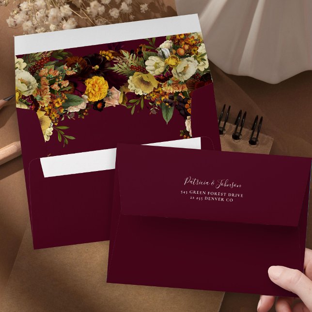 Elegant rustic fall floral personalised wedding en envelope (Creator Uploaded)