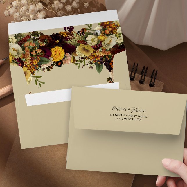 Elegant rustic fall floral personalised wedding envelope (Creator Uploaded)