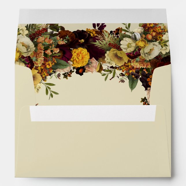 Elegant rustic fall floral personalised wedding envelope (Back (Bottom))