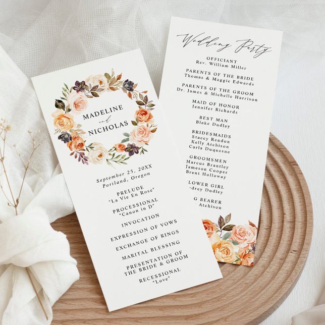 Elegant Rustic Fall Floral Wedding Ceremony Program (Creator Uploaded)
