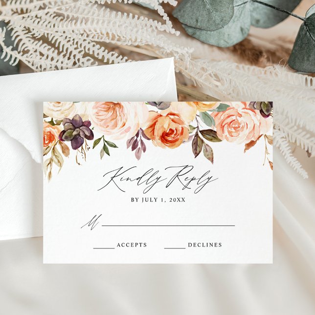 Elegant Rustic Fall Floral Wedding RSVP Card (Creator Uploaded)