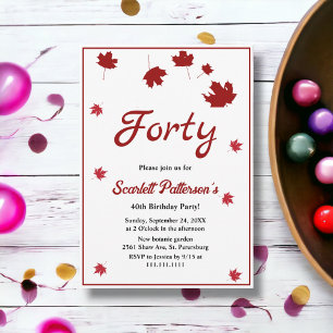 Elegant Rustic Fall Leaves Autumn 40th Birthday Invitation