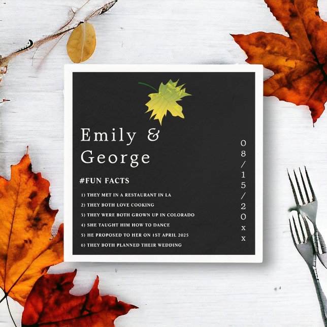 Elegant Rustic Fall Leaves Black And White Wedding Napkin (Creator Uploaded)
