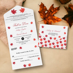 Elegant Rustic Fall Leaves Boho Chic Fall Wedding All In One Invitation