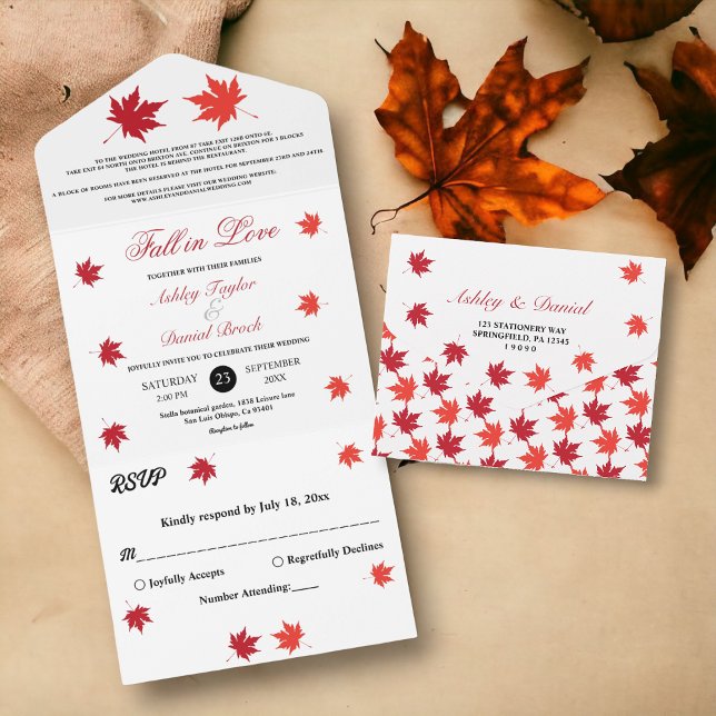 Elegant Rustic Fall Leaves Boho Chic Fall Wedding All In One Invitation (Creator Uploaded)