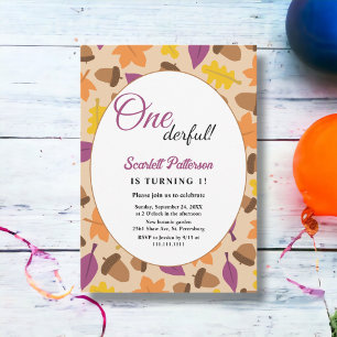 Elegant Rustic Fall Leaves Floral 1st Birthday Invitation