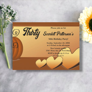 Elegant Rustic Fall Leaves Pumpkin 30th Birthday Invitation