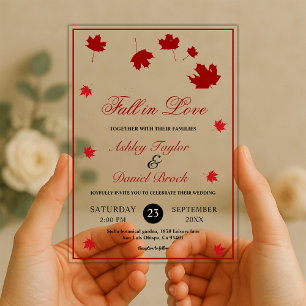 Elegant Rustic Fall Leaves Romantic Autumn Wedding Acrylic Invitations