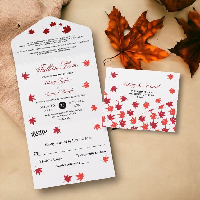 Elegant Rustic Fall Leaves Romantic Fall Wedding All In One Invitation (Creator Uploaded)