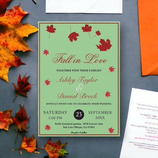 Elegant Rustic Fall Leaves Sage Green Fall Wedding Invitation (Creator Uploaded)