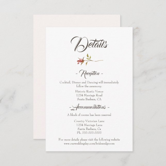 Elegant Rustic Fall Wedding Enclosure Card (Front/Back)
