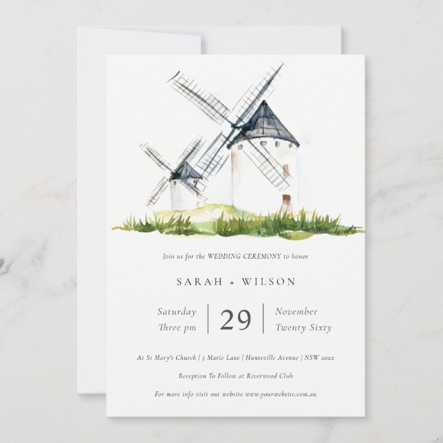 Elegant Rustic Farm Windmill Theme Wedding Invite (Front)