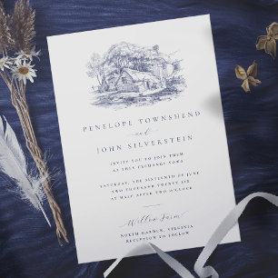 Elegant Rustic Farmhouse Illustration Wedding Invitation