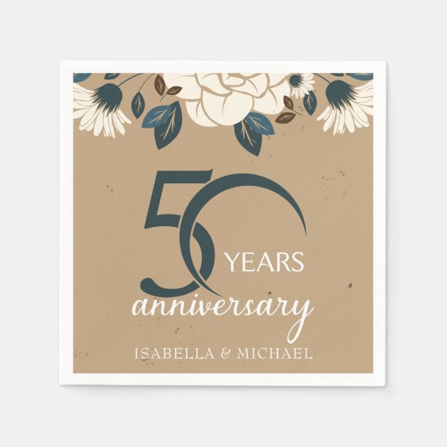 Elegant Rustic Floral 50th Wedding Anniversary Napkin (Front)